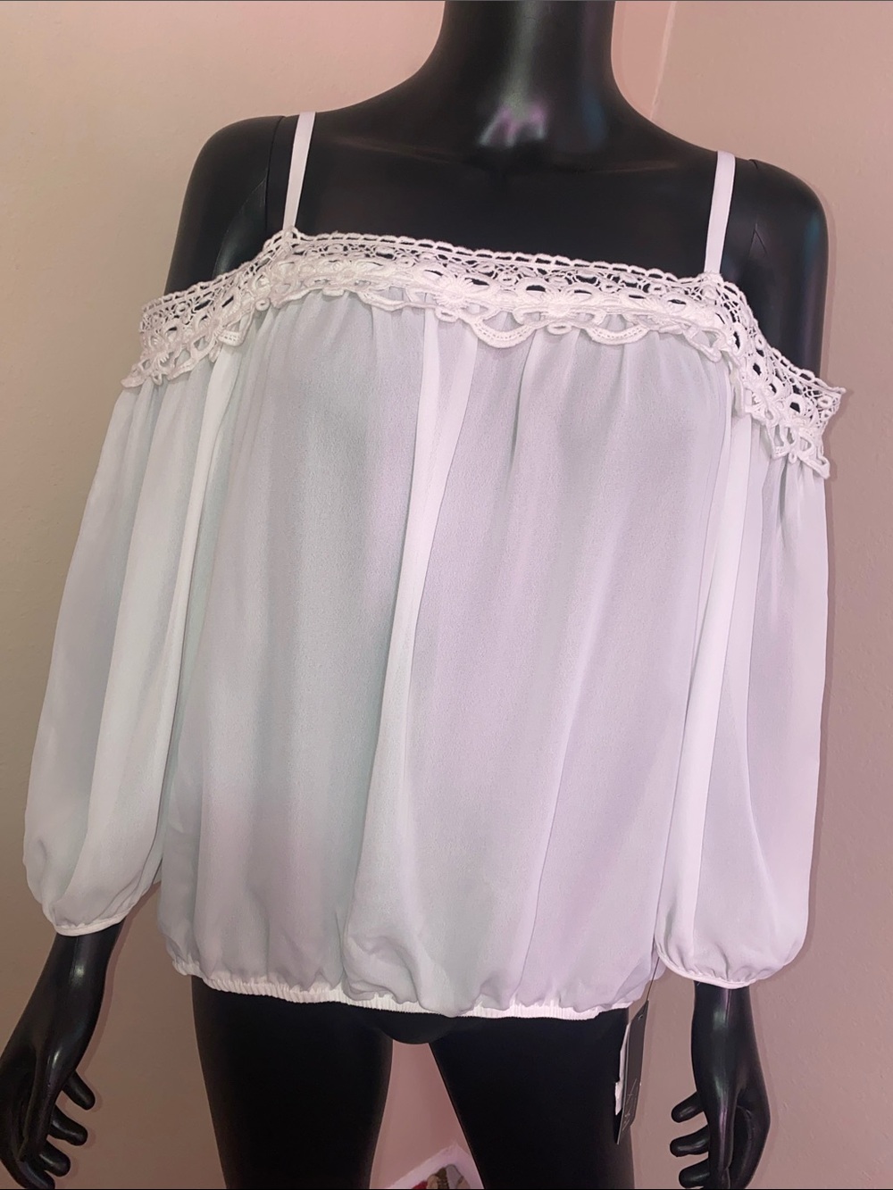 BCX White Off-Shoulder Crochet Trim Blouse NWTs